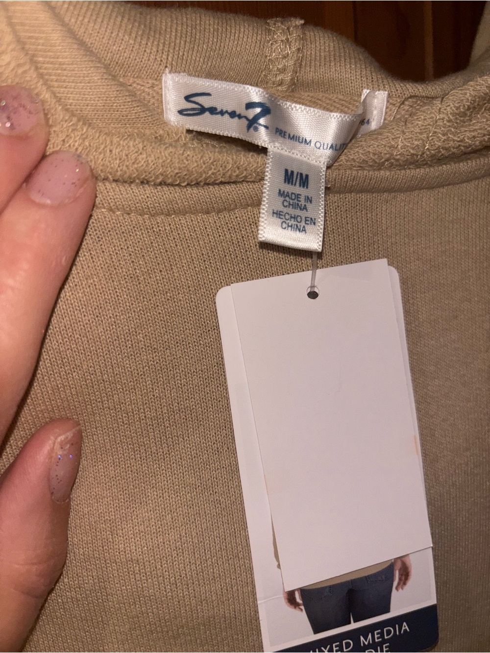 NWT Seven7 Safari Mixed Media Hoodie in Beige - Picture 3 of 7